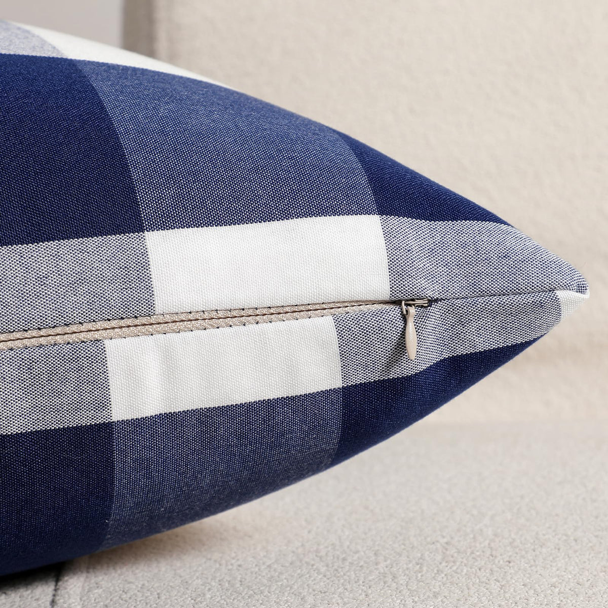 Yarn-Dyed Gingham Pillow Covers - Navy Blue Checkered