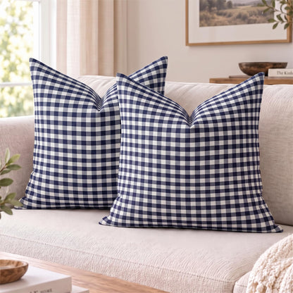Yarn-Dyed Gingham Pillow Covers - Navy Blue Gingham