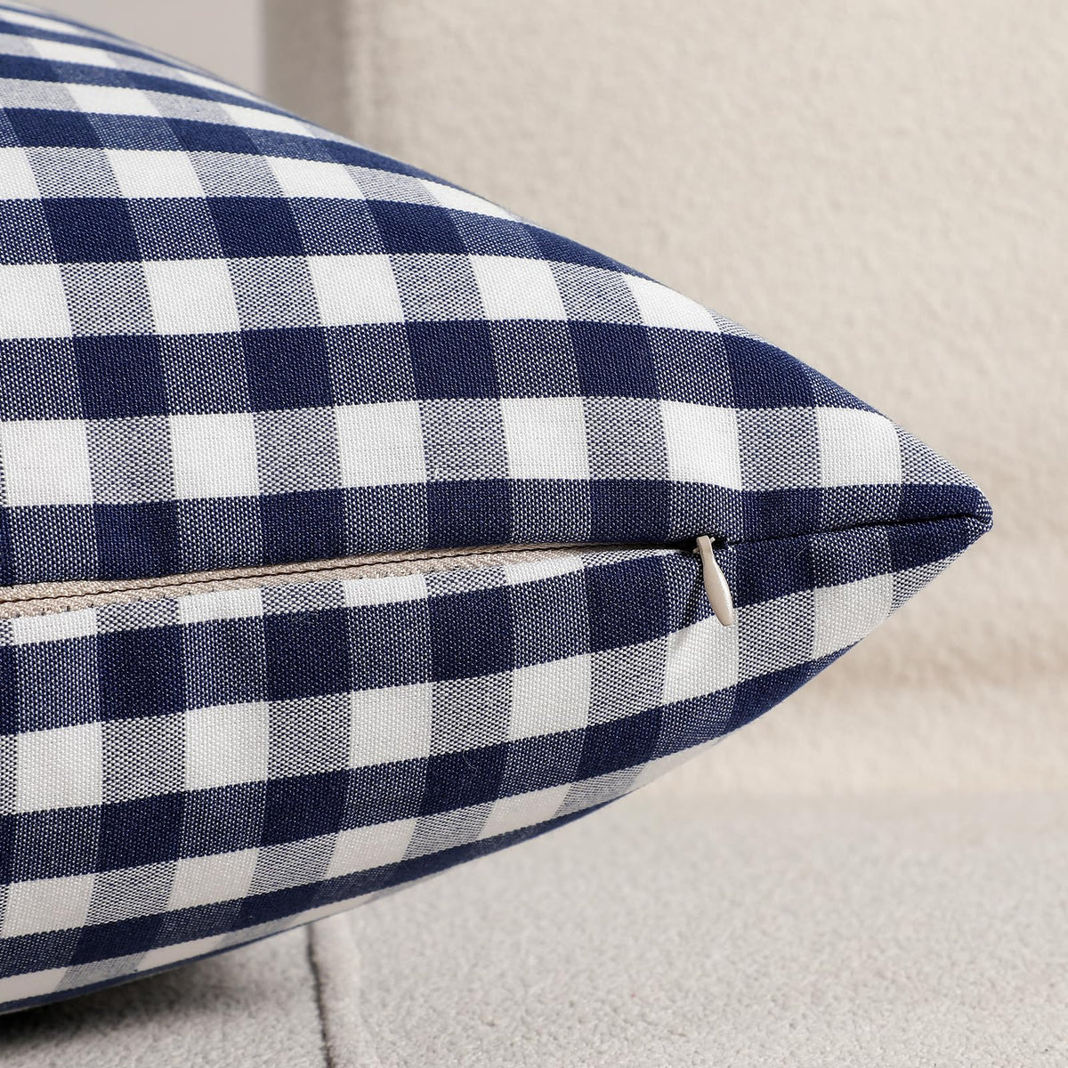 Yarn-Dyed Gingham Pillow Covers - Navy Blue Gingham