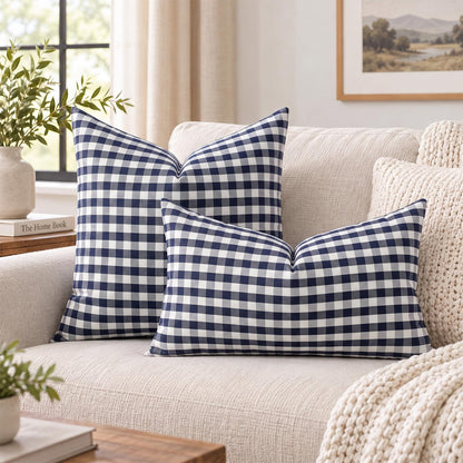 Yarn-Dyed Gingham Pillow Covers - Navy Blue Gingham