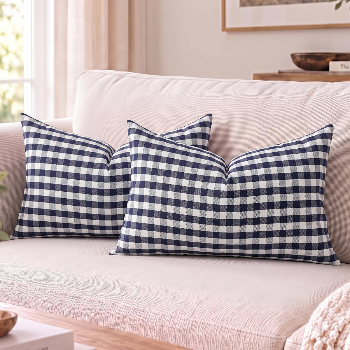 Yarn-Dyed Gingham Pillow Covers - Navy Blue Gingham