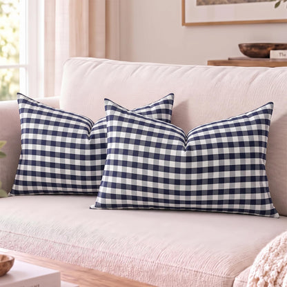 Yarn-Dyed Gingham Pillow Covers - Navy Blue Gingham