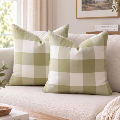 Yarn-Dyed Gingham Pillow Covers - Olive Green Checkered