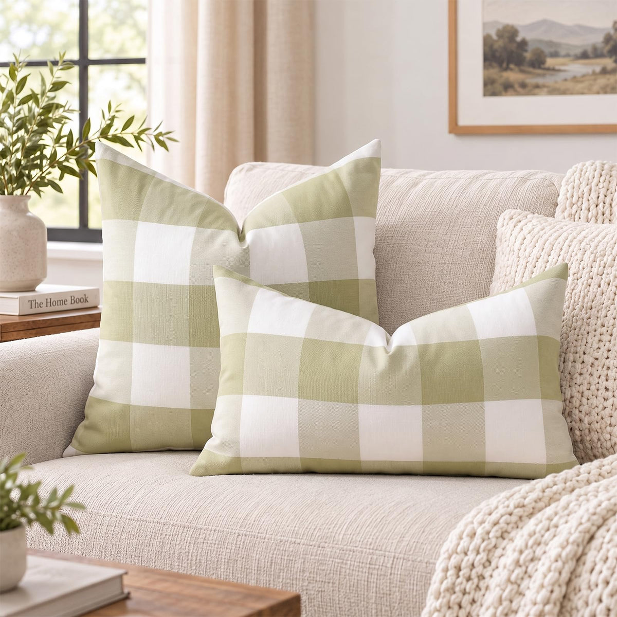 Yarn-Dyed Gingham Pillow Covers - Olive Green Checkered