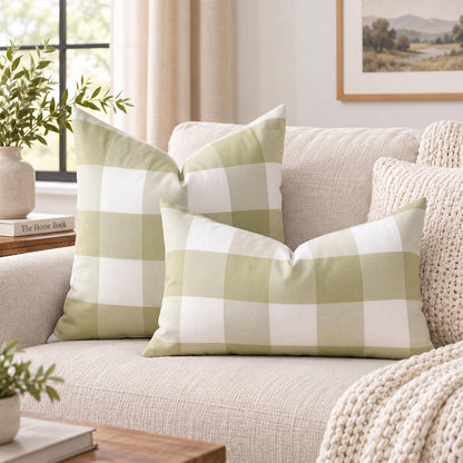 Yarn-Dyed Gingham Pillow Covers - Olive Green Checkered