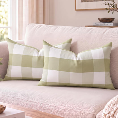 Yarn-Dyed Gingham Pillow Covers - Olive Green Checkered