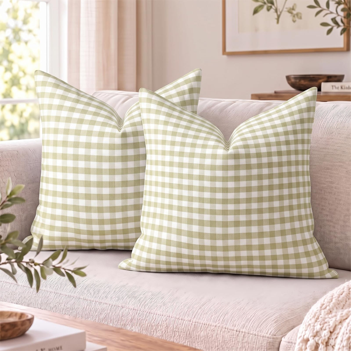 Yarn-Dyed Gingham Pillow Covers - Olive Green Gingham