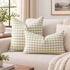 Yarn-Dyed Gingham Pillow Covers - Olive Green Gingham