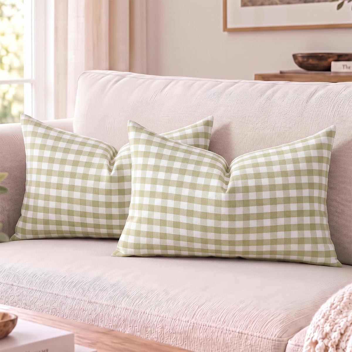 Yarn-Dyed Gingham Pillow Covers - Olive Green Gingham