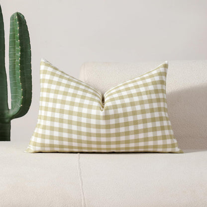 Yarn-Dyed Gingham Pillow Covers - Olive Green Gingham