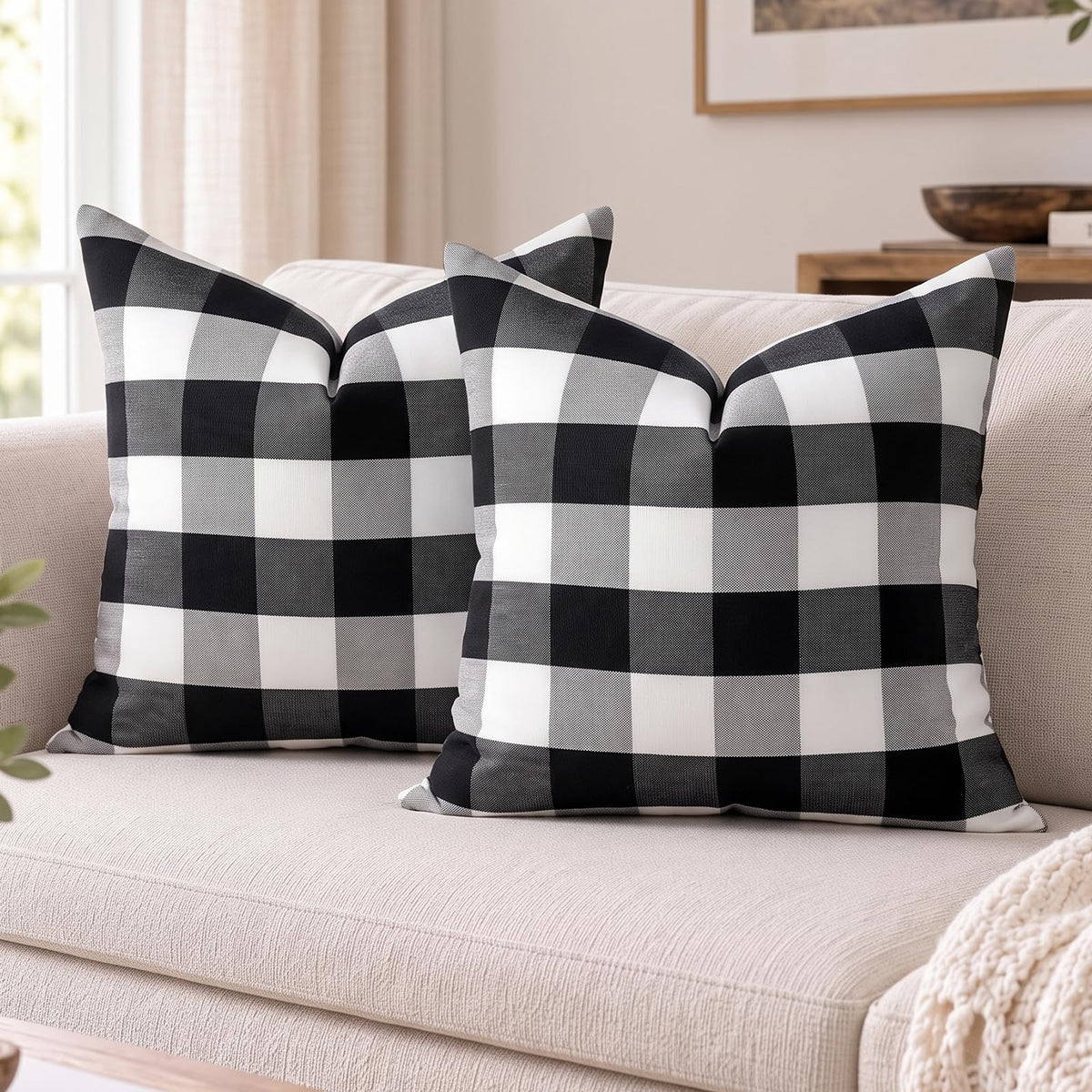 Yarn-Dyed Gingham Pillow Covers - Black Checkered