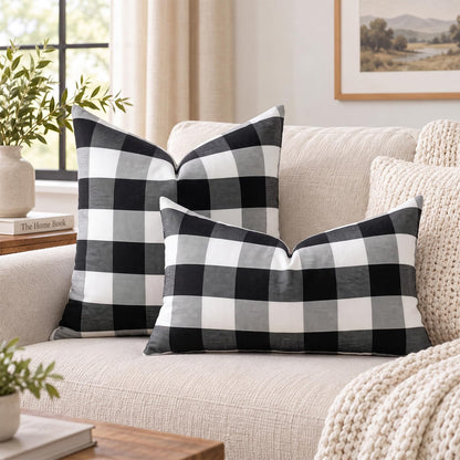 Yarn-Dyed Gingham Pillow Covers - Black Checkered