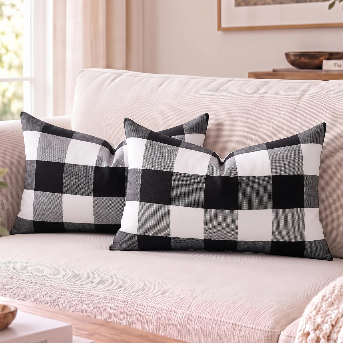 Yarn-Dyed Gingham Pillow Covers - Black Checkered