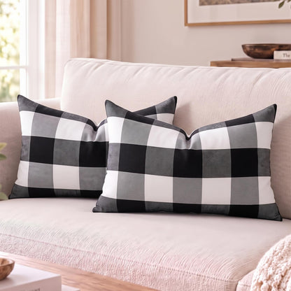 Yarn-Dyed Gingham Pillow Covers - Black Checkered