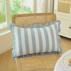 Ruffled Cotton Pillow Covers - Dusty Blue Stripe
