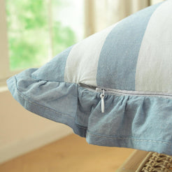 Ruffled Cotton Pillow Covers - Dusty Blue Stripe