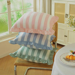 Ruffled Cotton Pillow Covers - Dusty Blue Stripe