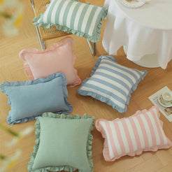 Ruffled Cotton Pillow Covers - Dusty Blue Stripe