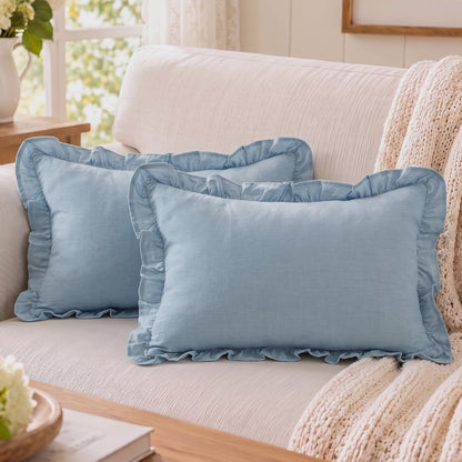 Ruffled Cotton Pillow Covers - Dusty Blue