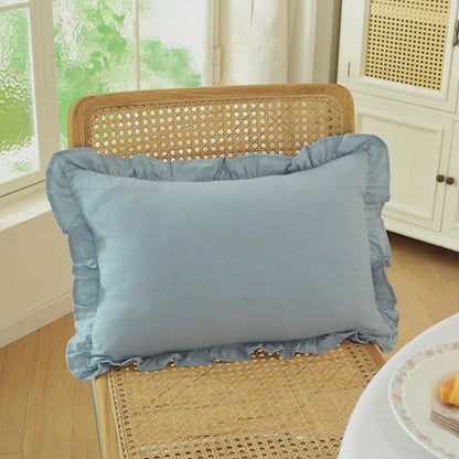 Ruffled Cotton Pillow Covers - Dusty Blue