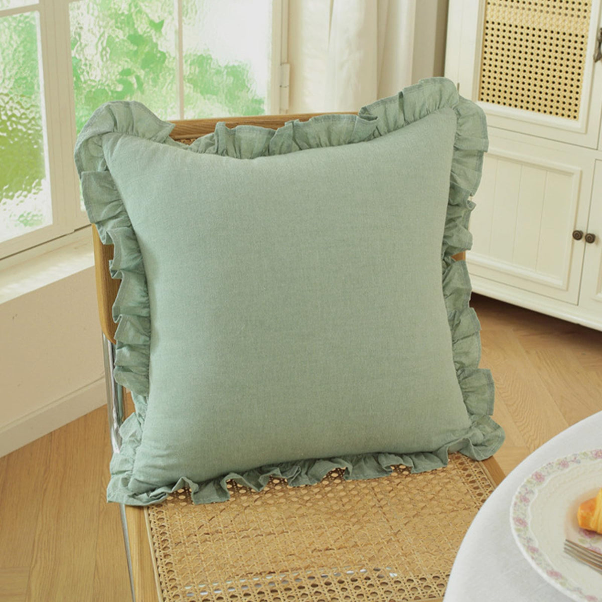 Ruffled Cotton Pillow Covers - Sage Green