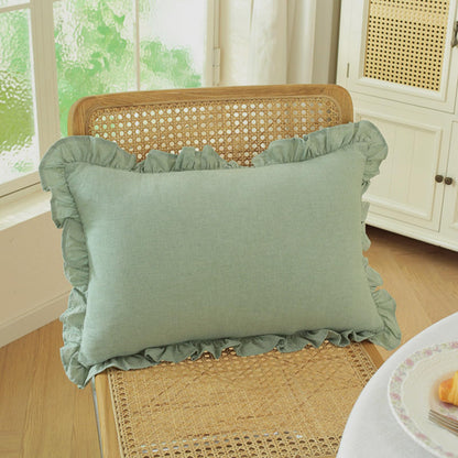 Ruffled Cotton Pillow Covers - Sage Green