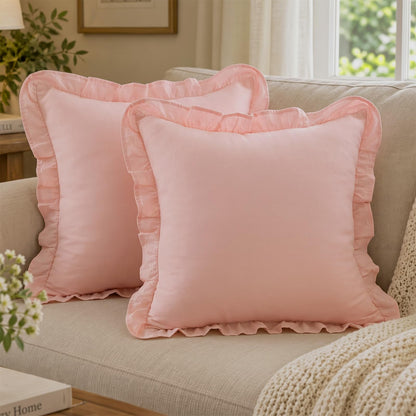 Ruffled Cotton Pillow Covers - Peach Pink