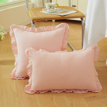 Ruffled Cotton Pillow Covers - Peach Pink