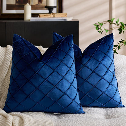 Diamond Pintuck Velvet Pillow Covers - Navy Blue