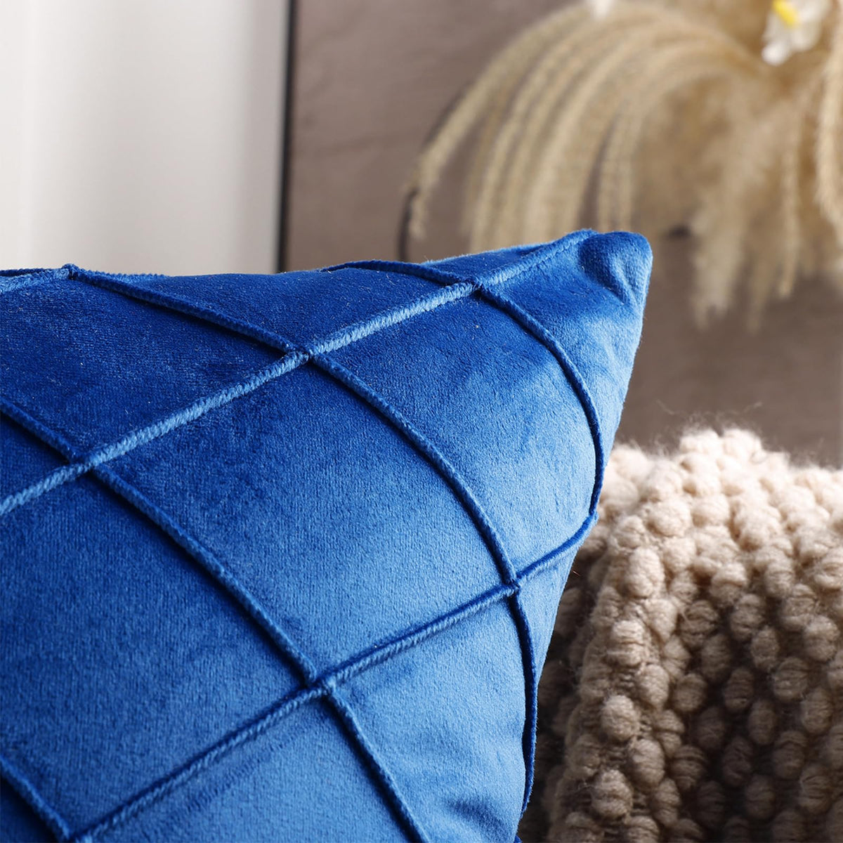 Diamond Pintuck Velvet Pillow Covers - Navy Blue