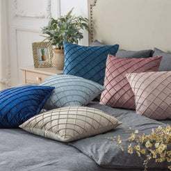 Diamond Pintuck Velvet Pillow Covers - Navy Blue