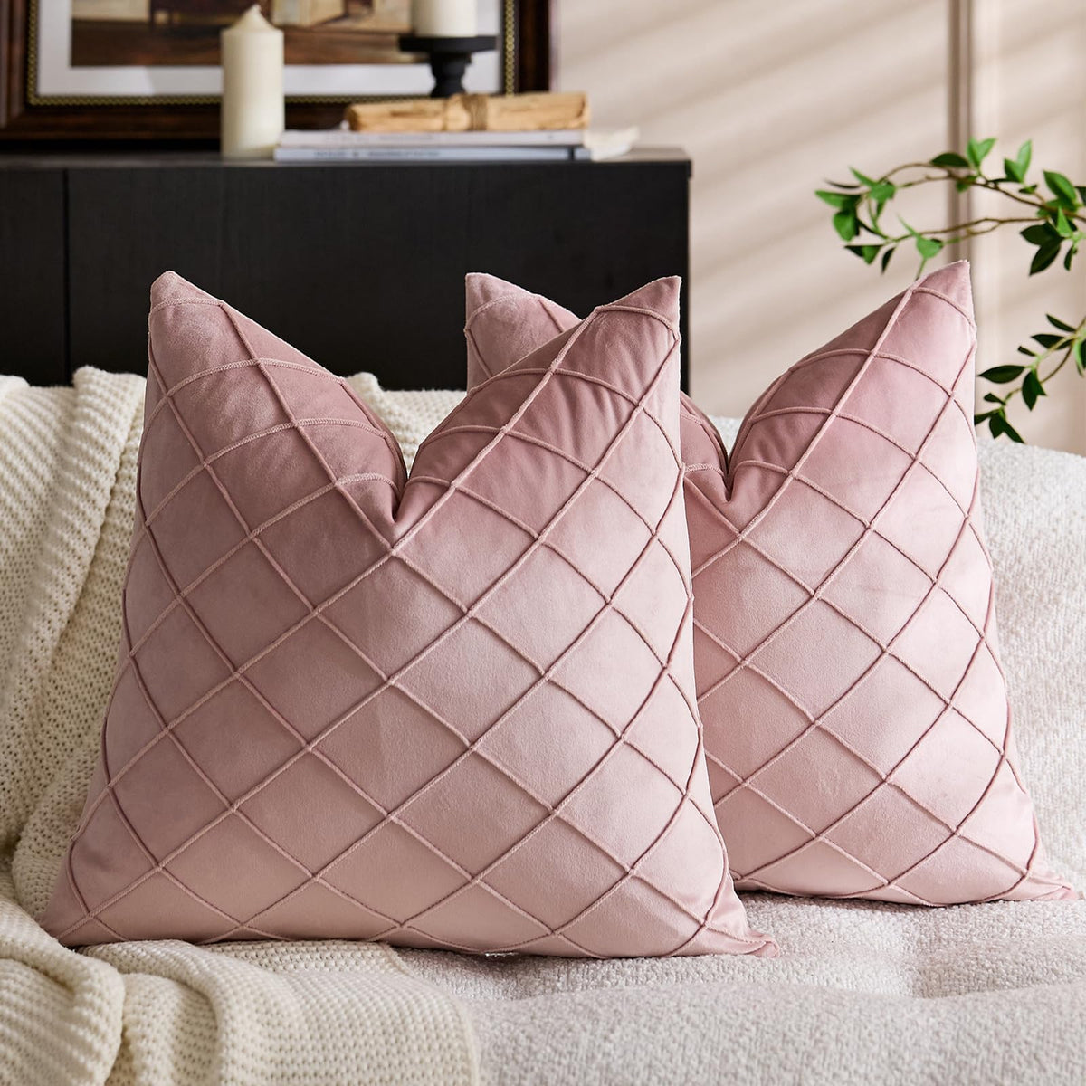 Diamond Pintuck Velvet Pillow Covers - Dusty Pink