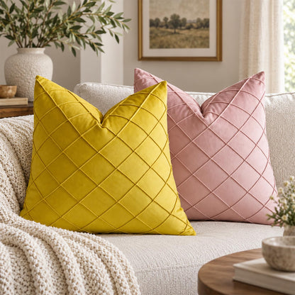 Diamond Pintuck Velvet Pillow Covers - Dusty Pink