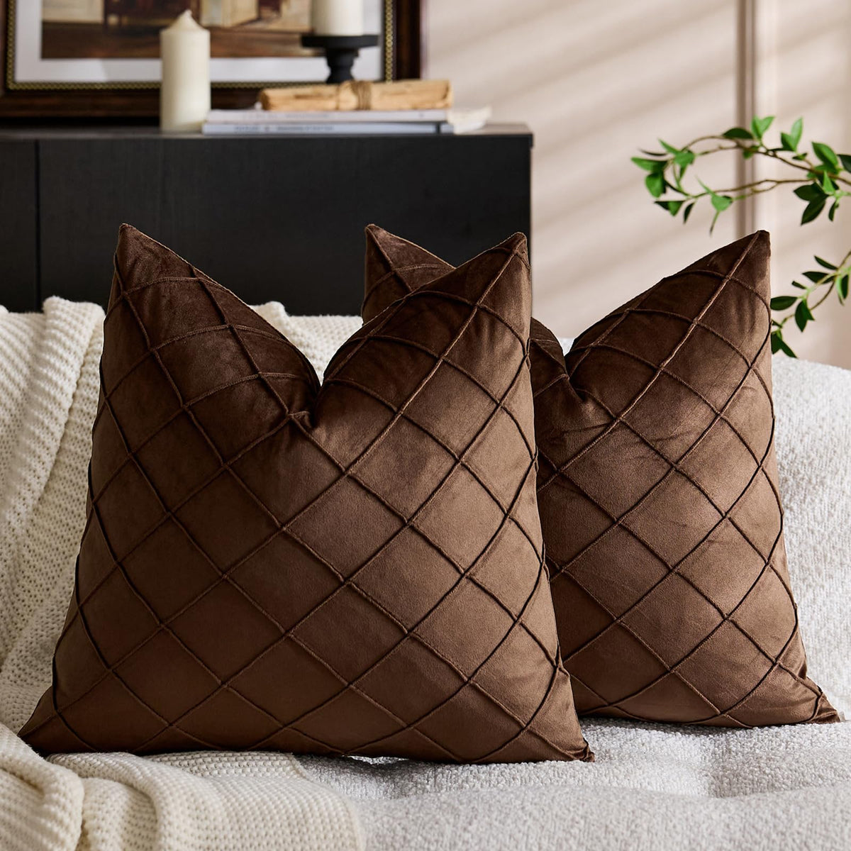 Diamond Pintuck Velvet Pillow Covers - Chocolate Brown