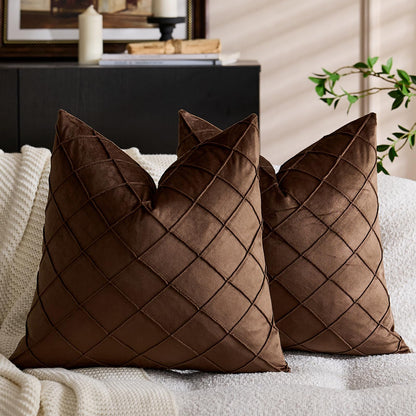 Diamond Pintuck Velvet Pillow Covers - Chocolate Brown