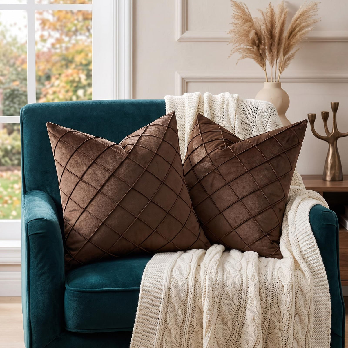 Diamond Pintuck Velvet Pillow Covers - Chocolate Brown