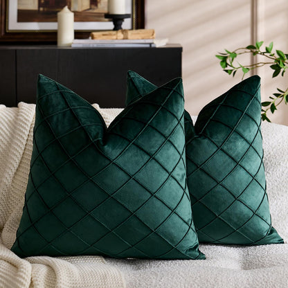 Diamond Pintuck Velvet Pillow Covers - Emerald Green