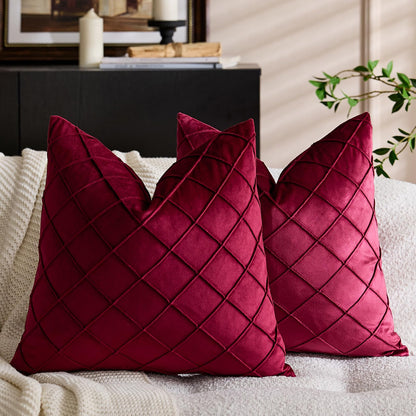 Diamond Pintuck Velvet Pillow Covers - Burgundy Red