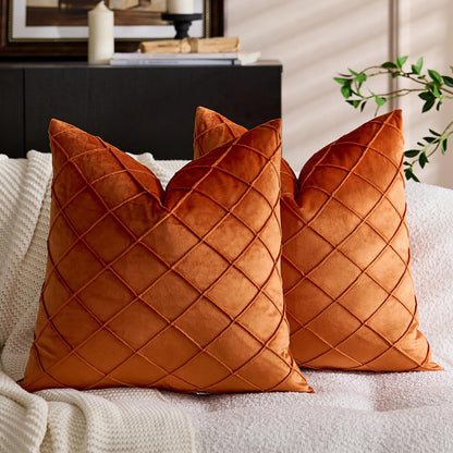 Diamond Pintuck Velvet Pillow Covers - Rust Orange