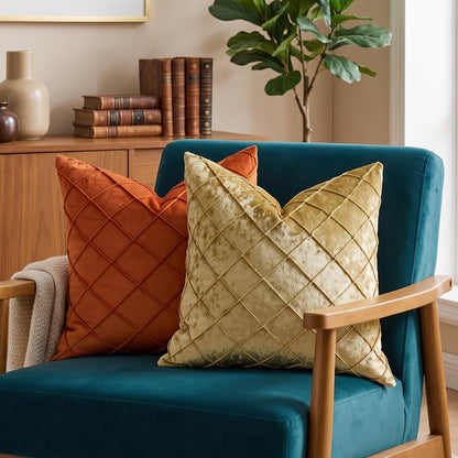 Diamond Pintuck Velvet Pillow Covers - Rust Orange