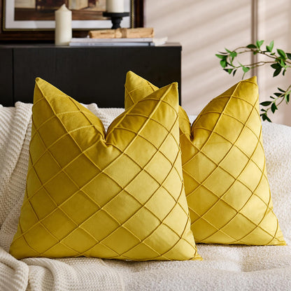 Diamond Pintuck Velvet Pillow Covers - Mustard Yellow