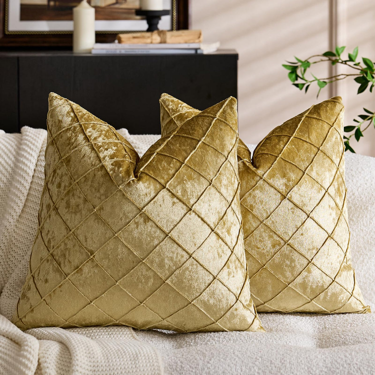Diamond Pintuck Velvet Pillow Covers - Gold