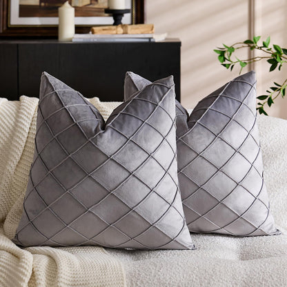 Diamond Pintuck Velvet Pillow Covers - Light Grey