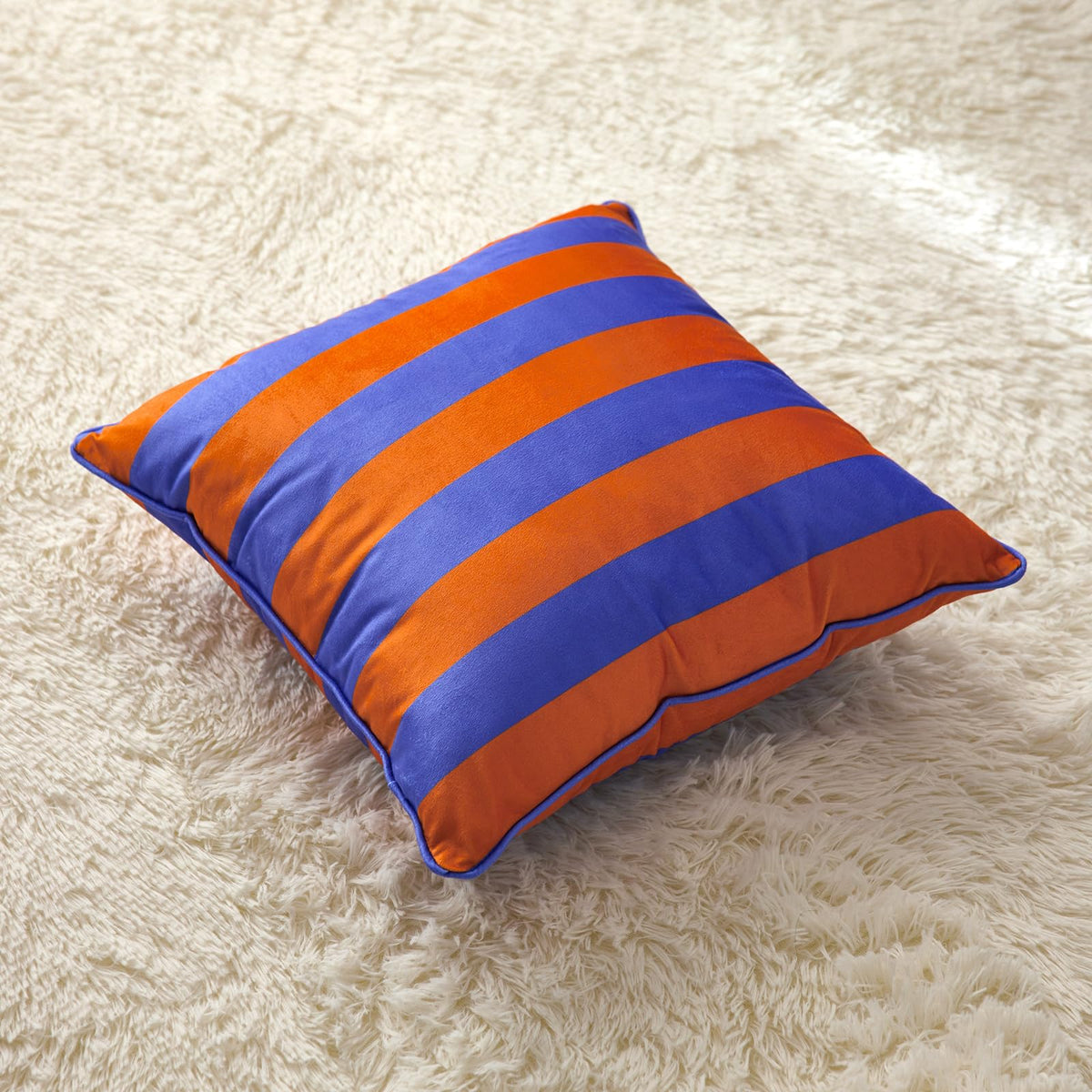 Striped and Checkered Velvet Pillow Covers - Blue Orange Stripe