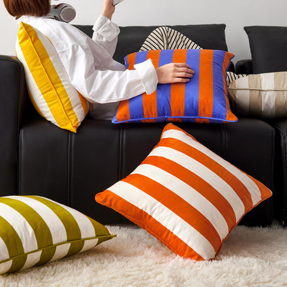 Striped and Checkered Velvet Pillow Covers - Blue Orange Stripe