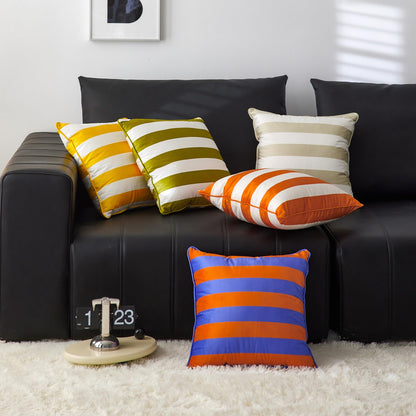 Striped and Checkered Velvet Pillow Covers - Blue Orange Stripe