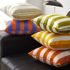 Striped and Checkered Velvet Pillow Covers - Blue Orange Stripe