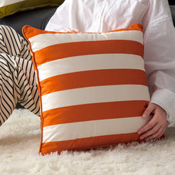 Striped and Checkered Velvet Pillow Covers - Rust Orange Stripe