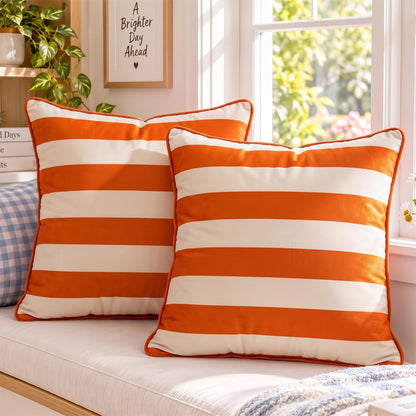 Striped and Checkered Velvet Pillow Covers - Rust Orange Stripe