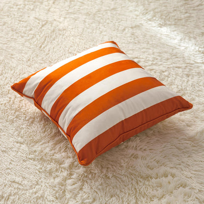 Striped and Checkered Velvet Pillow Covers - Rust Orange Stripe